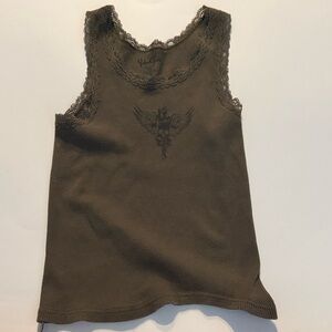 Brandy Melville Khaki Lace Trim Tank